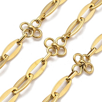 Ion Plating(IP) 304 Stainless Steel Flower Dapped Chains, Unwelded, with Spool, Polished, Real 18K Gold Plated, 12.5x13x5mm