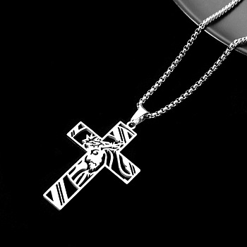 Stainless Steel Hollow Cross Pendant Necklaces, Titanium Steel Box Chain Necklace for Men, Hip-hop Style