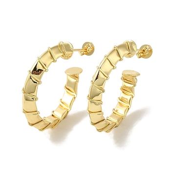 Rack Plating Brass Stud Earrings, Half Hoop Earrings for Women, Cadmium Free & Lead Free, Long-Lasting Plated, Real 18K Gold Plated, 30x5.5mm