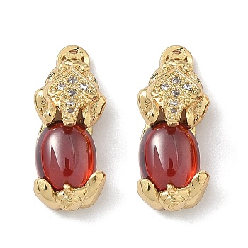 Brass Pave Cubic Zirconia Cabochons, Pi Xiu, with Resin, Cadmium Free & Lead Free, Long-Lasting Plated, Rack Plating, Real 18K Gold Plated, 19x8x6.5mm