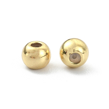 Brass Beads, with Rubber Inside, Slider Beads, Stopper Beads, Round, Real 18K Gold Plated, 4x3mm, Hole: 0.7mm
