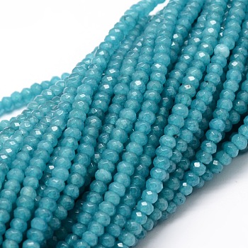 Dyed Natural Malaysia Jade Rondelle Beads Strands, Faceted, Light Sea Green, 4x2~3mm, Hole: 1mm, about 115pcs/strand, 14 inch