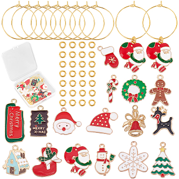 DIY Christmas Wine Glass Charm Making Kits, Including Alloy Enamel Pendants, Brass Wine Glass Charm Rings & Jump Rings, Mixed Color, 58pcs/box