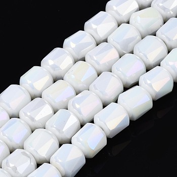 Electroplate Glass Beads Strands, AB Color Plated, Faceted, Column, White, 5.5x5mm, Hole: 0.9mm, about 99pcs/strand, 21.65 inch(55cm)