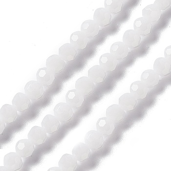 Faceted(32 Facets) Glass Beads Strands, Round, White, 6x5.5mm, Hole: 1.2mm, about 95pcs/strand, 22.24''(56.5cm)