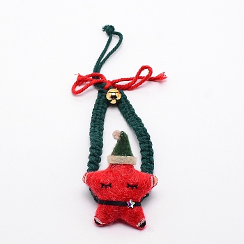 Christmas Theme Cotton Weave Pendant Decorations, Star with Bell, for Wedding Festival Party Decoration, Colorful, 255mm