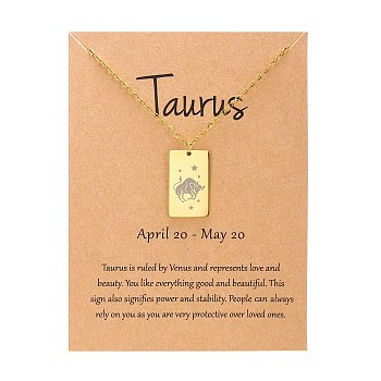 Twelve Constellations Pendants Necklaces, Stainless Steel Necklaces, Golden, Taurus, 15.75 inch(40cm)