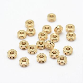 Brass Spacer Beads, Flat Round, Nickel Free, Raw(Unplated), 6x2mm, Hole: 2mm