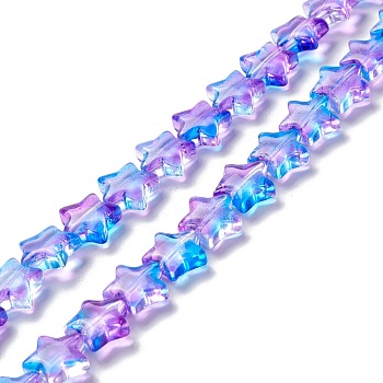 Transparent Glass Beads Strand, Star, Lilac, 10x10x4mm, Hole: 0.8mm, about 40pcs/strand, 13.39~14.17 inch(34~36cm)