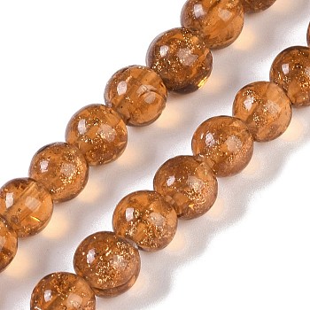 Handmade Gold Sand Lampwork Beads, Round, Peru, 8~8.5x7.5~8mm, Hole: 1.5mm, about 48pcs/strand, 14.02''(35.6cm)