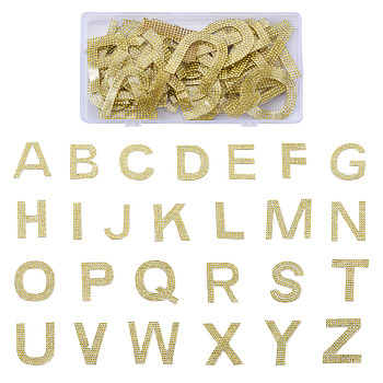 Glitter Hotfix Rhinestone, Hot Melt Adhesive on the Back, Costume Accessories, 26 Alphabet, Citrine, 46x40x1.5mm, 2sets/box