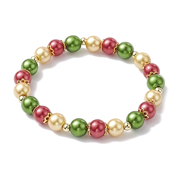 Glass Round Beaded Stretch Bracelets, Alloy Jewely for Women, Colorful, Inner Diameter: 2-1/2 inch(6.3cm)