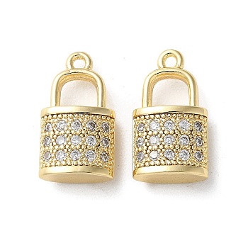 Brass Micro Pave Cubic Zirconia Pendants, Lock Charms, Real 18K Gold Plated, 16x9x4.5mm, Hole: 1.3mm