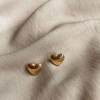 304 Stainless Steel Stud Earrings for Women, Golden, Heart, 6x7mm