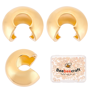 100Pcs Brass Crimp Beads Covers, Long-Lasting Plated, Real 18K Gold Plated, 5.5x6.5x3.5mm, Hole: 2mm