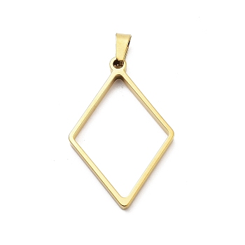 304 Stainless Steel Open Back Bezel Pendants, For DIY UV Resin, Epoxy Resin, Real 18K Gold Plated, Rhombus, 39x26x3mm, Hole: 8x4mm