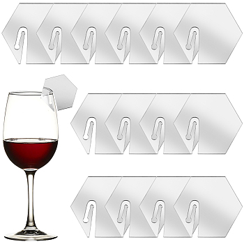 Acrylic Mirror Wine Glass Charms, Goblet Marker, Silver, Hexagon, 45x49.5x1.5mm, 20pcs/box