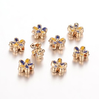 Golden Plated Alloy Enamel Flower Beads, Yellow, 6.5x3.5mm, Hole: 1mm
