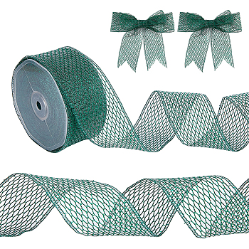 Polyester Mesh Ribbon, Flat, Green, 1-7/8 inch(49mm), about 19.69 Yards(18m)/Roll
