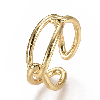 Brass Cuff Rings, Open Rings, Real 18K Gold Plated, Size 7, Inner Diameter: 17mm