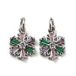 Brass Micro Pave Colorful Cubic Zirconia Pendants, Cadmium Free & Nickel Free & Lead Free, Flower, Platinum, 13x9.5x3x2.5mm, Hole: 5mm(KK-G490-24P)
