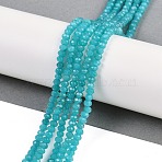 Natural White Jade Beads Strands, Faceted Rondelle, Dyed, Cyan, 4~4.5x3mm, Hole: 1mm, about 112~121pcs/strand, 13.54''~13.98''(34.4~35.5cm)(X-G-Z069-01Q)