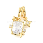 Brass Micro Pave Cubic Zirconia Pendants, Rectangle with Star Charms, Long-Lasting Plated, Cadmium Free & Lead Free, Rack Plating, Real 18K Gold Plated, 19.5mm, Hole: 2.4x3.6mm(KK-V008-28G)
