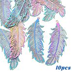 10Pcs Ion Plating(IP) 201 Stainless Steel Filigree Pendants, Etched Metal Embellishments, Feather, Rainbow Color, 47x19x0.3mm, Hole: 1.2mm(STAS-YW0002-93)