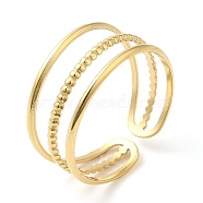 304 Stainless Steel Triple Line Open Cuff Ring for Women, Real 14K Gold Plated, Inner Diameter: 17mm(RJEW-I098-31G)
