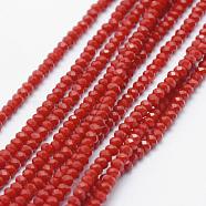 Opaque Glass Beads Strands, Faceted, Rondelle, Red, 2.5x1.5mm, Hole: 0.5mm, about 188~195pcs/strand, 12.9 inch(33cm)(EGLA-J144-NB04)