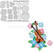 Violin & Flowers & Leaves Carbon Steel Cutting Dies Stencils, for DIY Scrapbooking, Photo Album, Decorative Embossing Paper Card, Stainless Steel Color, 142x103x0.8mm(DIY-WH0309-1281)