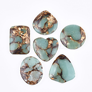 Assembled Natural Bronzite and Synthetic Aqua Terra Jasper Pendants, Mixed Shapes, Pale Turquoise, 38.5~48x30~40x6.5~7.5mm, Hole: 1.4mm(G-S329-035)