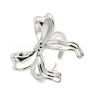 Bowknot Brass Cuff Rings, Open Rings for Women, Real Platinum Plated, Adjustable(RJEW-L113-015P-02)