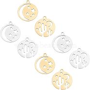 Unicraftale 201 Stainless Steel Laser Cut Pendants, Star with Moon & Flat Round with Cactus, Golden & Stainless Steel Color, 20.5x18x1mm, Hole: 1.4mm, 16pcs/box(STAS-UN0013-49)