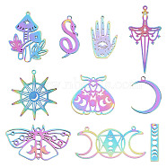 20Pcs 10 Style 304 & 201 Stainless Steel Pendants, Laser Cut, Butterfly & Mushroom & Beetle, Rainbow Color, 22~46x13.5~47x1~1.5mm, Hole: 1.4~1.8mm, 2pcs/style(STAS-SC0004-72)