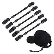 CHGCRAFT 6Pcs Plastic Hat Clips, Hat Retainer, with TPU Spring Coil Safety Wind Lanyard, for Golfing, Fishing, Boating, Sailing, Black, 180mm(AJEW-CA0002-65)