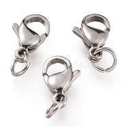 304 Stainless Steel Lobster Claw Clasps, With Jump Ring, Stainless Steel Color, 11x7x3mm, Hole: 3mm, Jump Ring: 5x0.6mm(STAS-G240-01C-P)