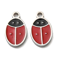 304 Stainless Steel Charms, with Enamel, Ladybird Charm, Stainless Steel Color, 10x6x1mm, Hole: 1.2mm(STAS-L022-178P)