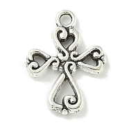 Tibetan Style Alloy Pendants, Lead Free & Cadmium Free, Cross with Heart, Antique Silver, 19x14x2mm, Hole: 1.5mm(TIBE-I026-6009AS)