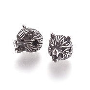 304 Stainless Steel Beads, Wolf Head, Antique Silver, 11x11x14mm, Hole: 2.3mm(STAS-P237-48AS)