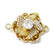Rack Plating Brass Pave Clear Cubic Zirconia Flower Links Connector Charms, Cadmium Free & Lead Free, Long-Lasting Plated, Golden, 24.5x17.5x8mm, Hole: 1.8mm(KK-M267-03G)