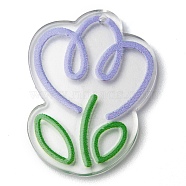 Transparent Acrylic Pendants, Tulip, Lilac, 38x28x2.5mm, Hole: 1.5mm(MACR-Q160-02F)