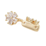 Brass Slide Charms, with Glass, Flower, Real 18K Gold Plated, 9x12.5x7mm, Hole: 1.2mm(KK-C031-23G)