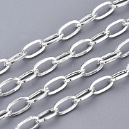 304 Stainless Steel Paperclip Chains, Drawn Elongated Cable Chains, with Spool, Unwelded, Flat Oval, Silver, 10x5x1mm, about 65.61 Feet(20m)/roll(CHS-N001-13S)