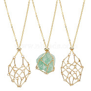 3Pcs 3 Style 304 Stainless Steel Macrame Pouch Empty Stone Holder for Pendant Necklaces Making, with Brass Cable Chains, Golden, 18.11~24.02 inch(46~61cm), 1Pc/style(NJEW-AB00029)