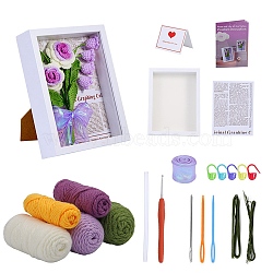 May Lily of the Valley Yarn Knitting Beginner Kit, including Photo Frame Stand, Yarns, PP Cotton Stuffing Fiber, Ribbon, Plastic Locking Stitch Marker & Crochet Hooks & Needle, Mixed Color, 22x17x4.5cm(DIY-F146-07)