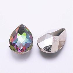 Electroplate Glass Pendants, Faceted, teardrop,  Back Silver Plated, Colorful, 38x22.5~23x13.5~14mm, Hole: 1.5mm(EGLA-K011-03C)