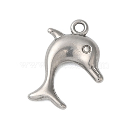 Non-Tarnish 304 Stainless Steel Pendants, Dolphin Charms, Stainless Steel Color, 20x14x3mm, Hole: 1.6mm(STAS-N103-30P)