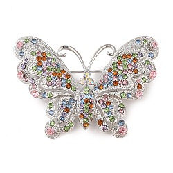 Butterfly Zinc Alloy Rhinestone Brooches for Backpack Clothes, Platinum, 44x60mm(JEWB-S027-04A)