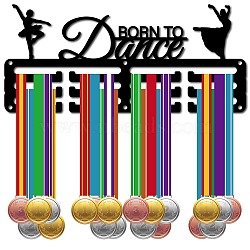 Sports Theme Iron Medal Hanger Holder Display Wall Rack, 3-Line, with Screws, BORN TO DANCE, Word, 130x290mm, Hole: 5mm(ODIS-WH0055-086)